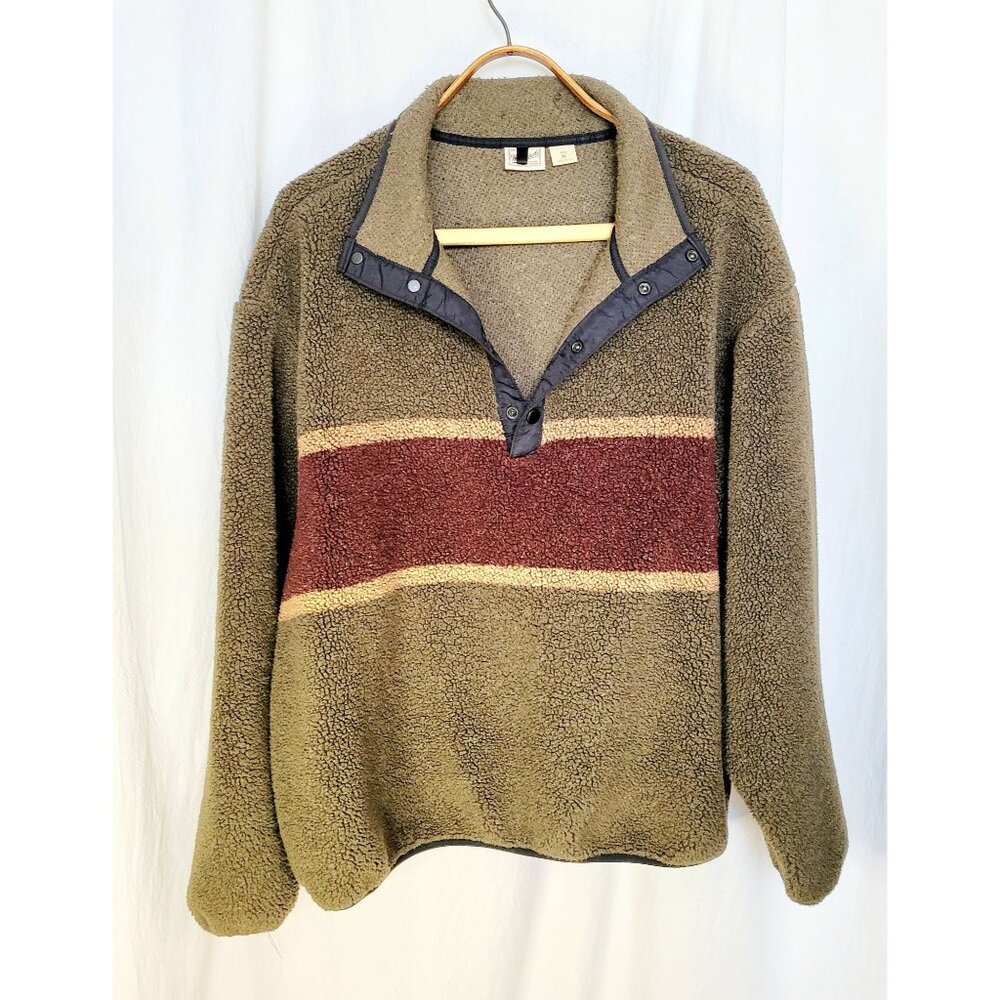Vintage ‘00s Woolrich Green Red Two Tone Fleece Henley Jacket Mens Size XL